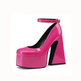 Ankle Buckle Platform Square High Heels Pumps